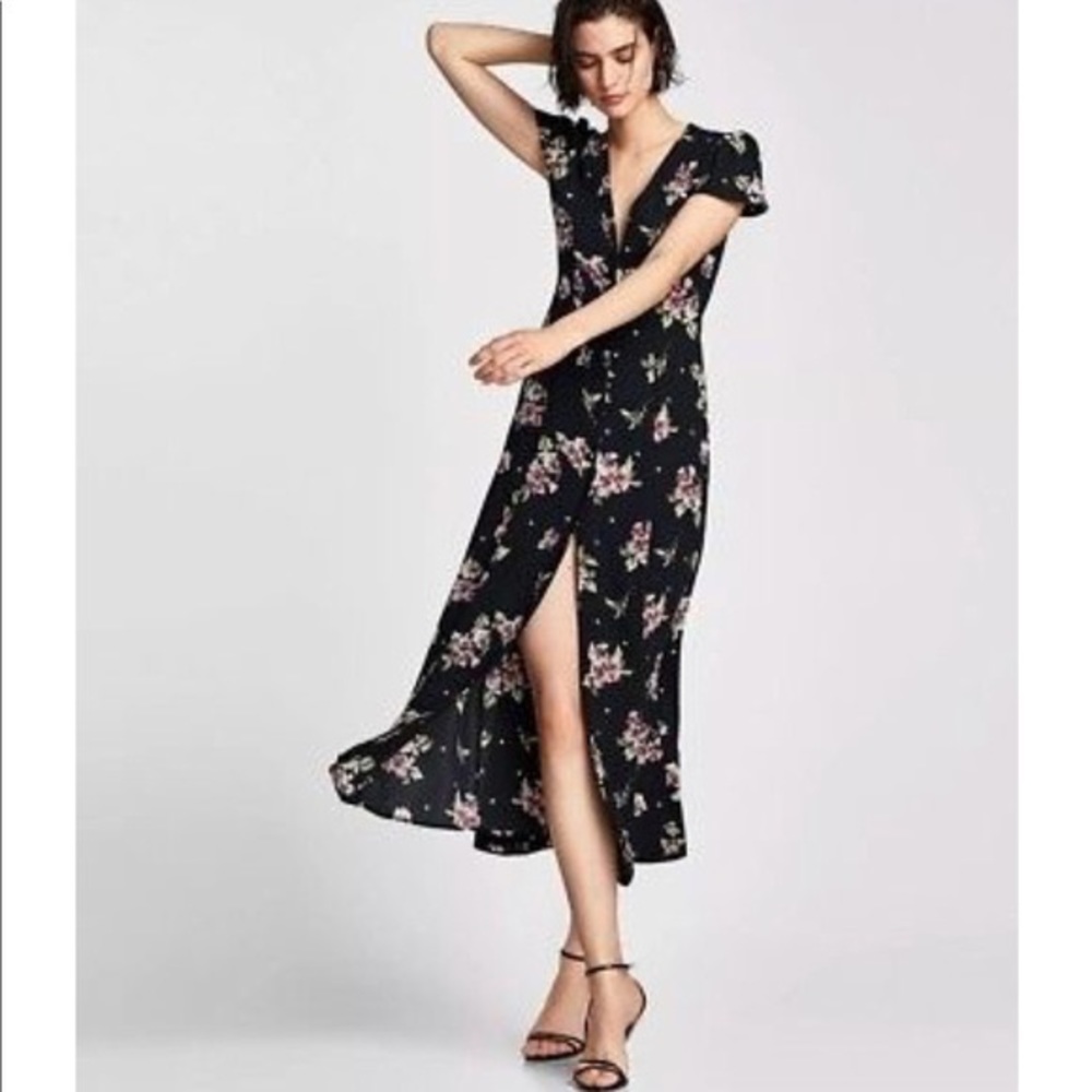 90s style Zara Floral Maxi Shirt Dress Size M